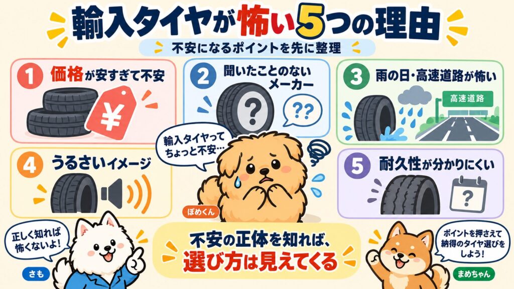輸入タイヤが不安に感じられる5つの理由を解説する図解